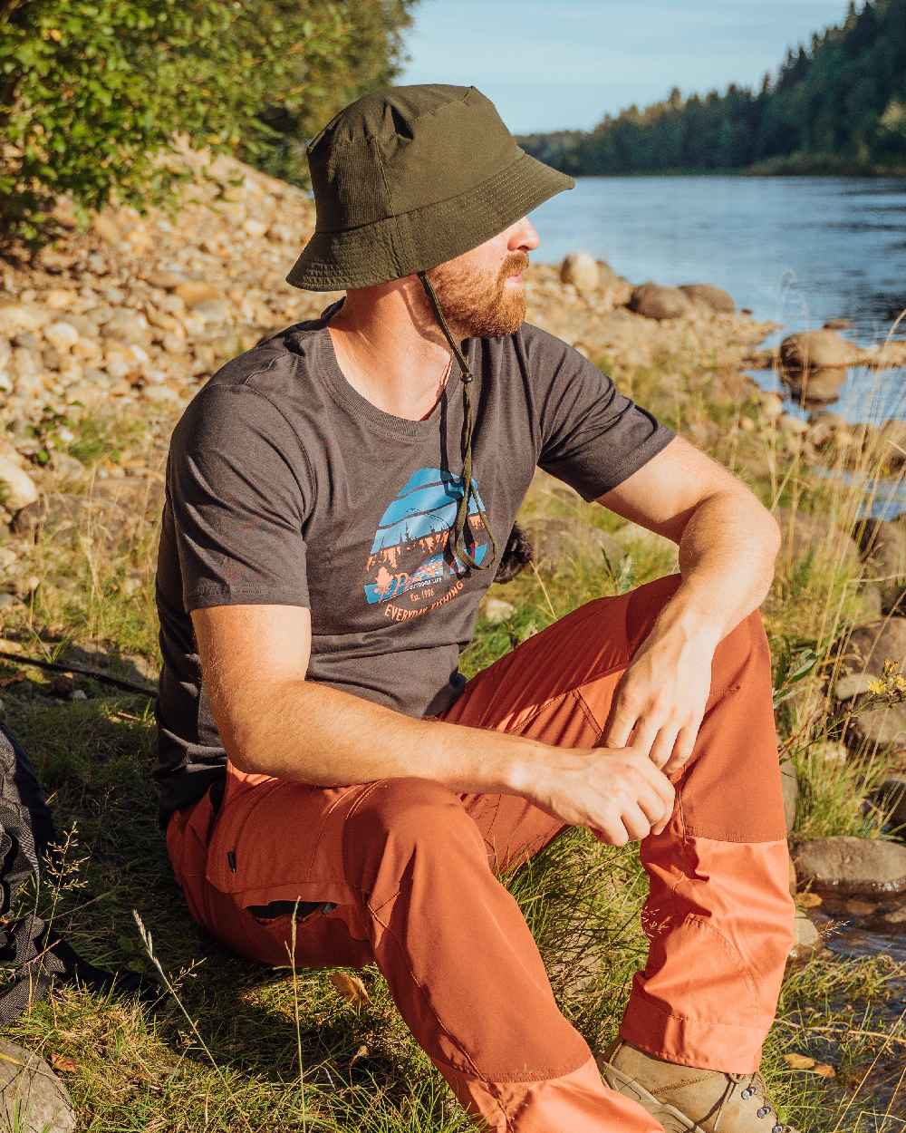 Moss Green Coloured Pinewood Insectsafe Hat on outdoor background 