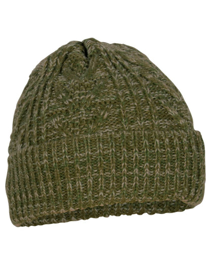 Green Mel Coloured Pinewood Knitted Melange Hat on white background 