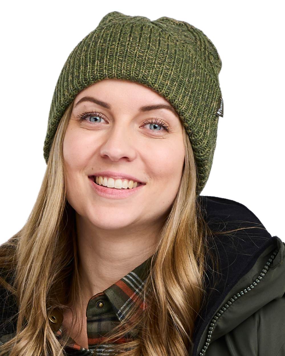 Green Mel Coloured Pinewood Knitted Melange Hat on white background 