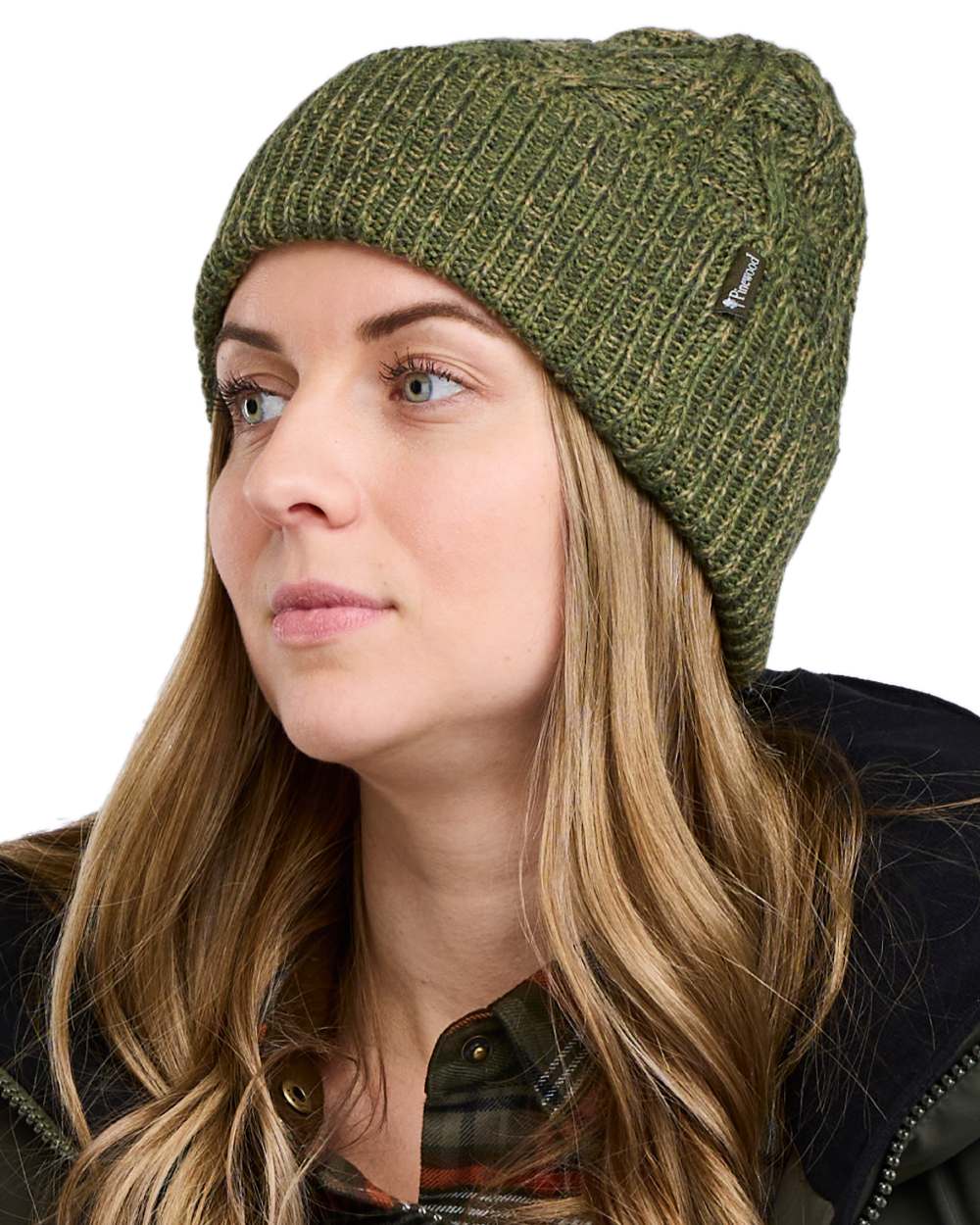 Green Mel Coloured Pinewood Knitted Melange Hat on white background 