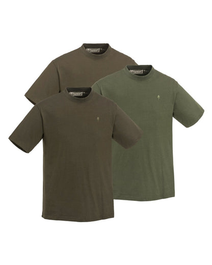 Green Hunting Brown Khaki Coloured Pinewood Mens 3-Pack T-Shirt on white background 