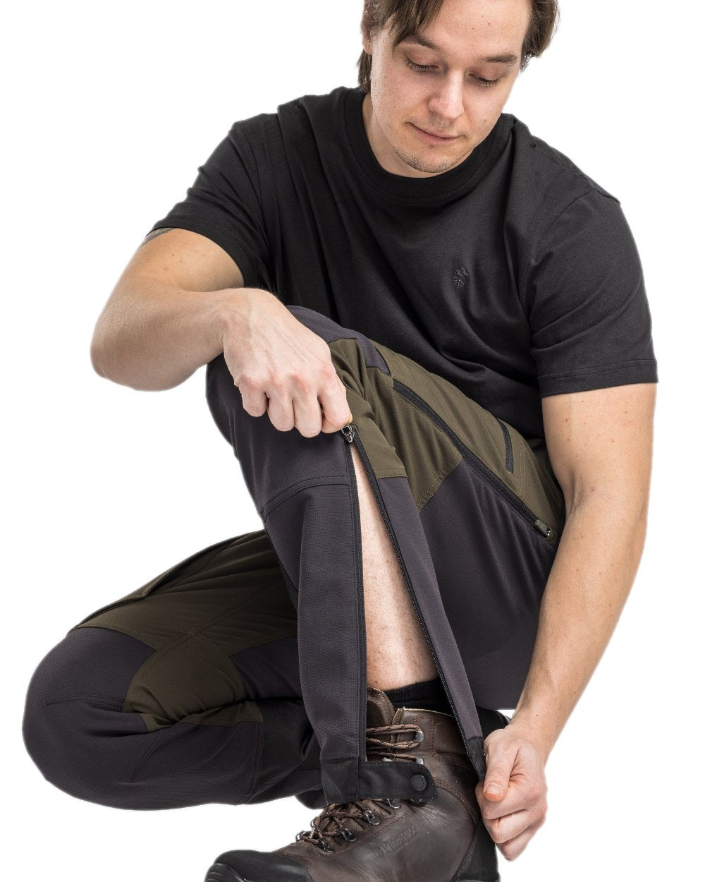 Moss Green Coloured Pinewood Mens Abisko Adventure Trousers on white background 