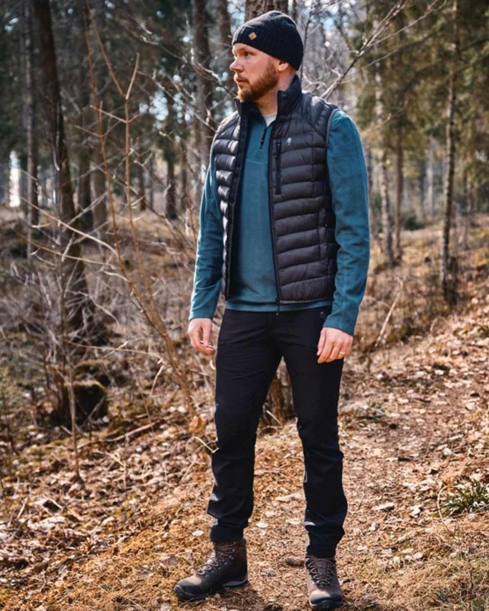 Black Coloured Pinewood Mens Abisko Brenton Trousers on outdoor background 