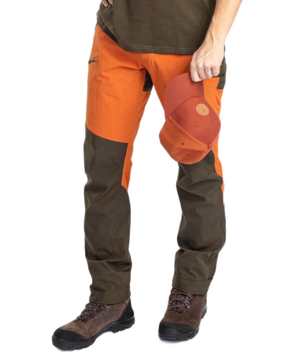 Burned Orange Mossgreen Coloured Pinewood Mens Abisko Brenton Trousers on white background 