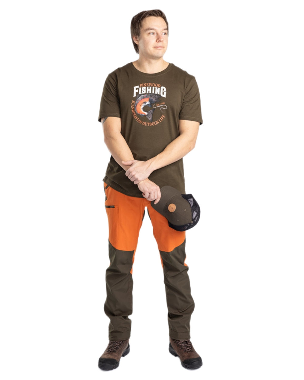 Burned Orange Mossgreen Coloured Pinewood Mens Abisko Brenton Trousers on white background 