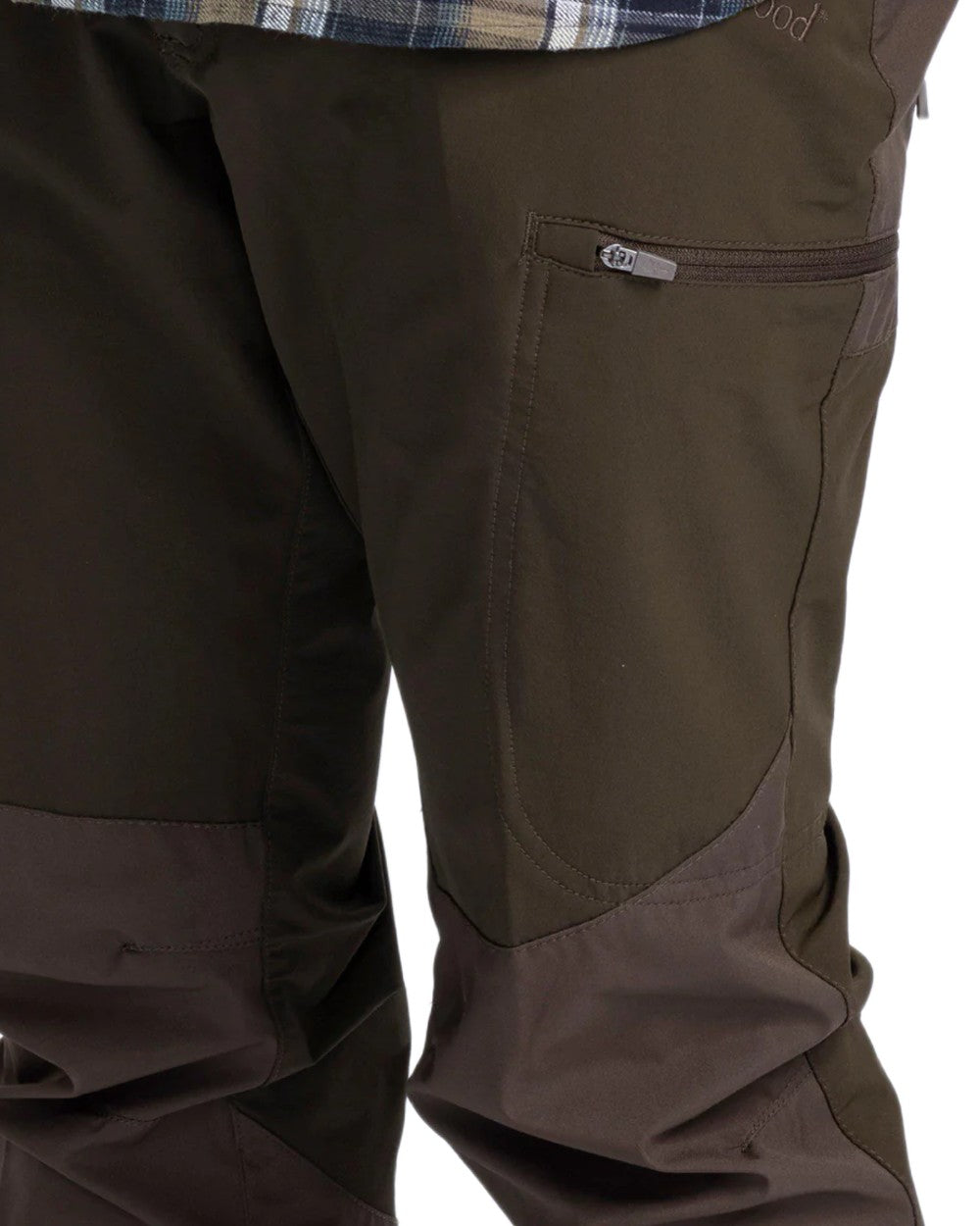 Dark Olive Suede Brown Coloured Pinewood Mens Abisko Brenton Trousers on white background 