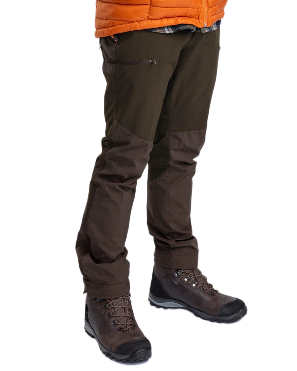 Dark Olive Suede Brown Coloured Pinewood Mens Abisko Brenton Trousers on white background 