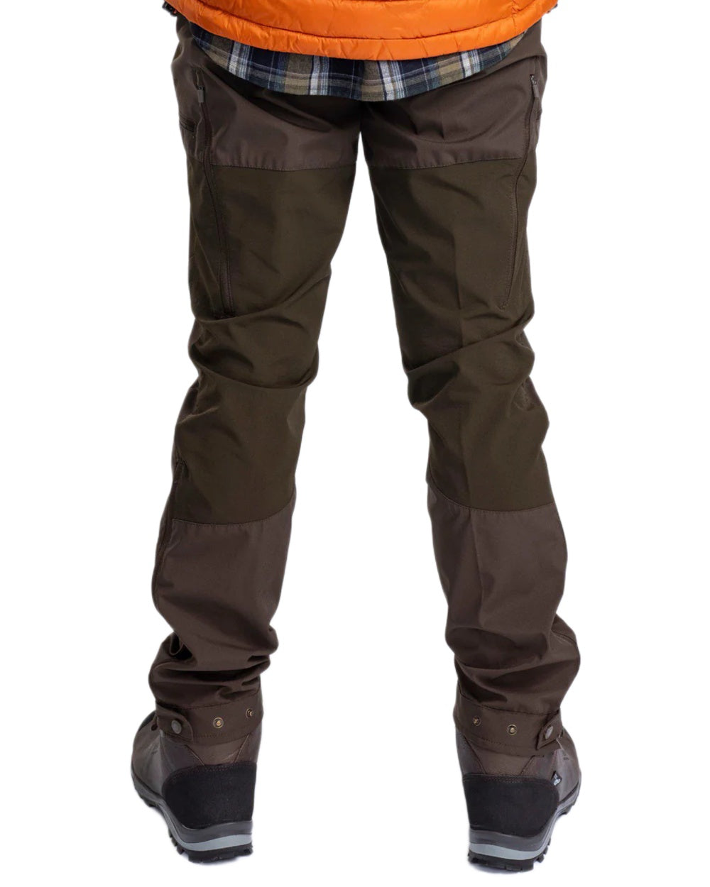 Dark Olive Suede Brown Coloured Pinewood Mens Abisko Brenton Trousers on white background 
