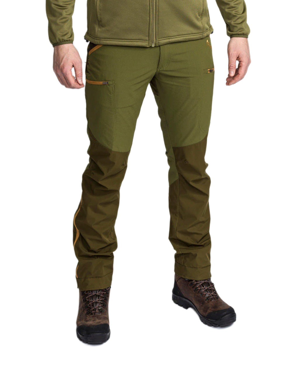 Leaf Hunting Olive Coloured Pinewood Mens Abisko Brenton Trousers on white background 