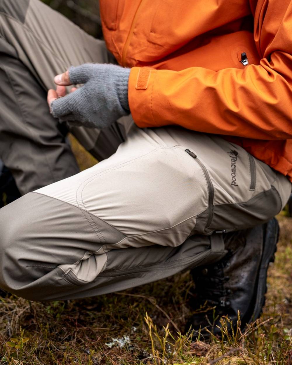 Mole Brown Coloured Pinewood Mens Abisko Brenton Trousers on forest background 