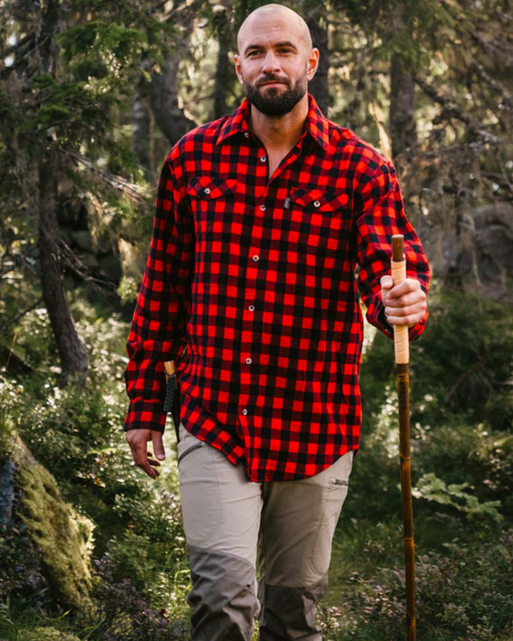 Mole Brown Coloured Pinewood Mens Abisko Brenton Trousers on forest background 