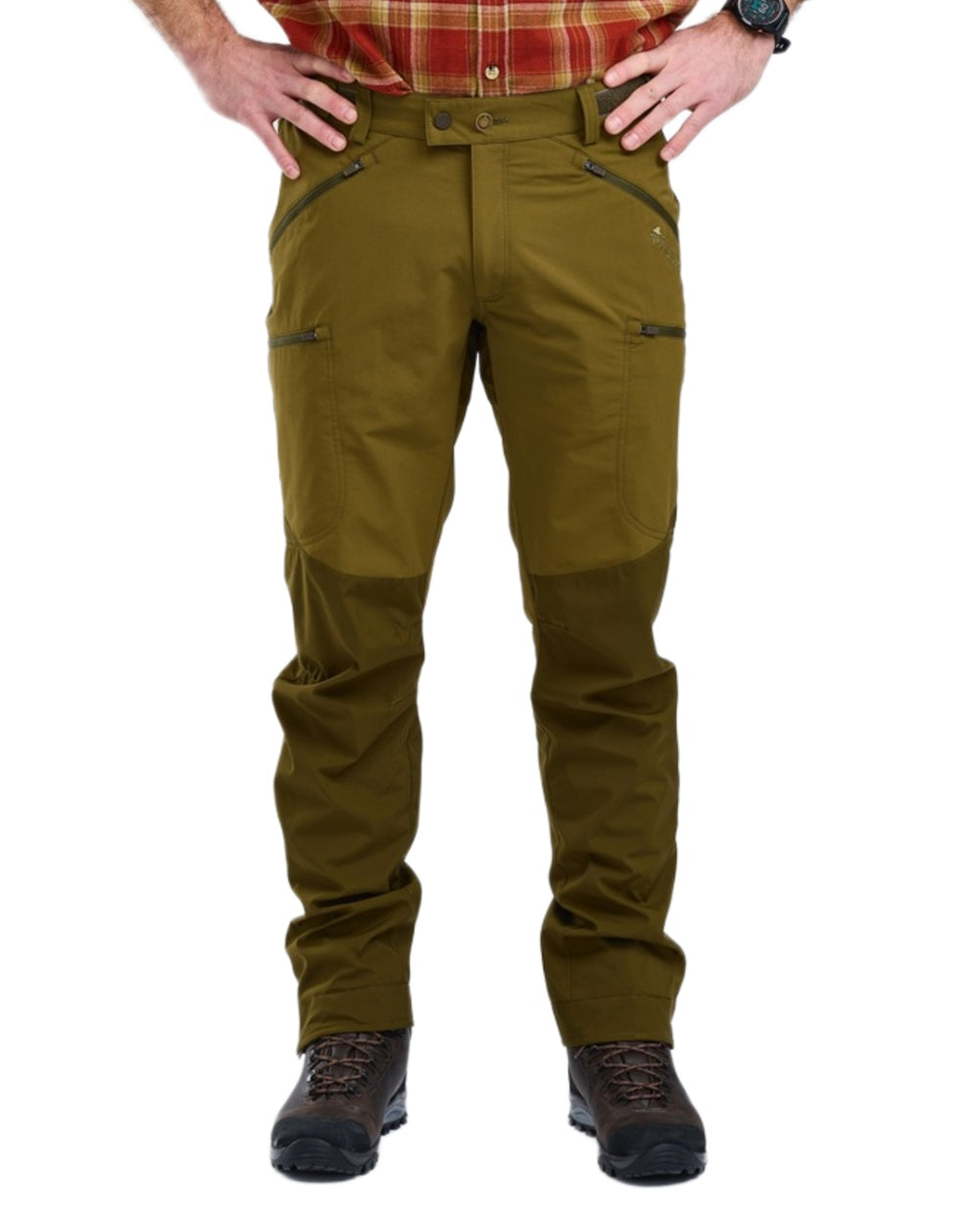 Olive Green Hunting Olive Coloured Pinewood Mens Abisko Brenton Trousers on white background 