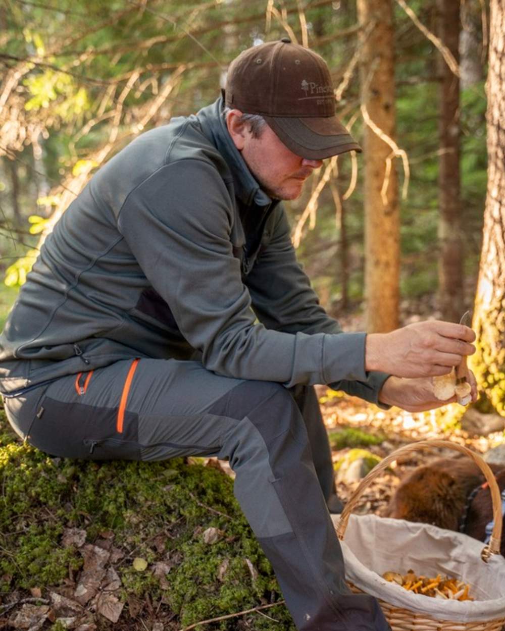 Urban Grey Dark Anthracite Coloured Pinewood Mens Abisko Brenton Trousers on forest background 