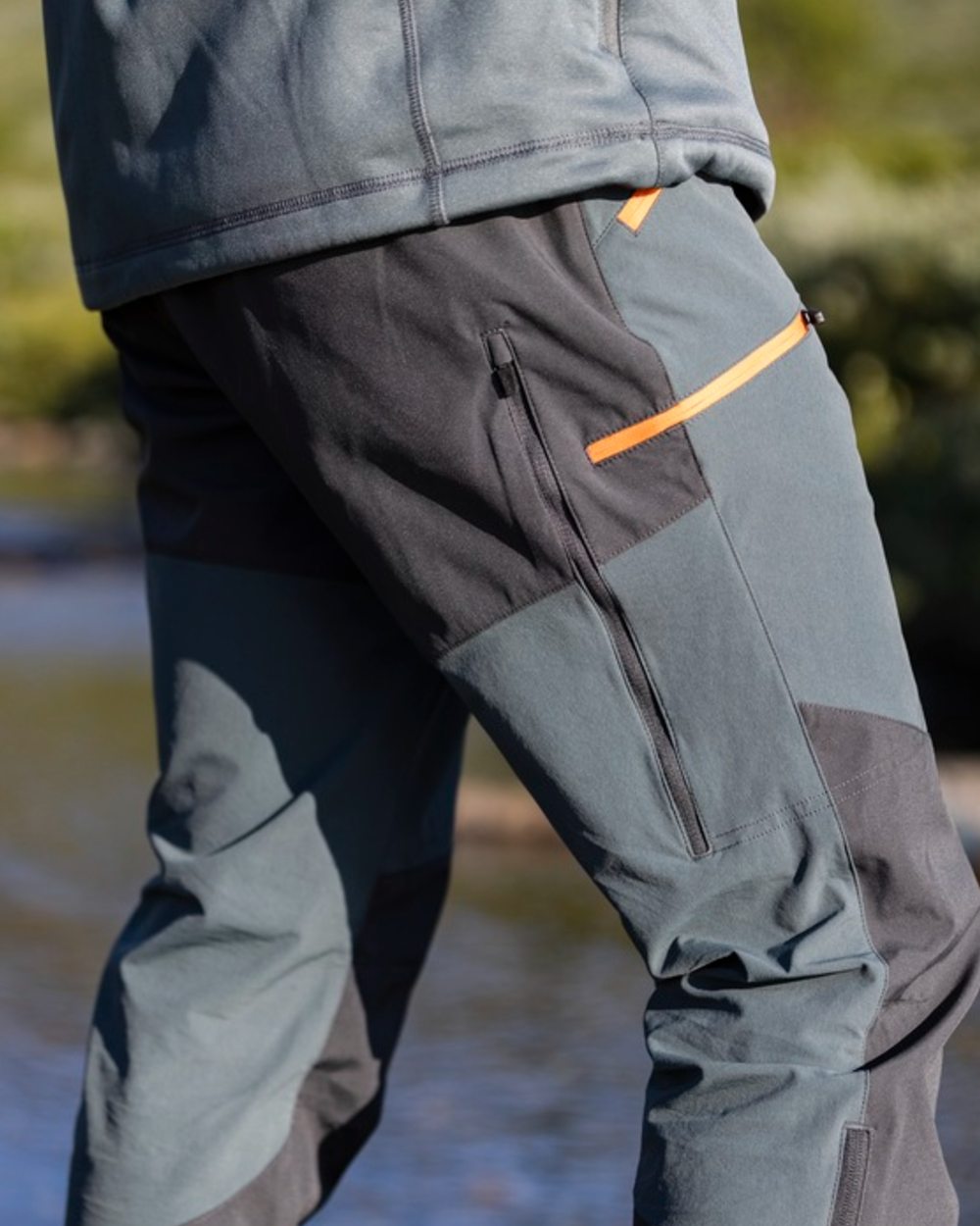 Urban Grey Dark Anthracite Coloured Pinewood Mens Abisko Brenton Trousers on forest background 