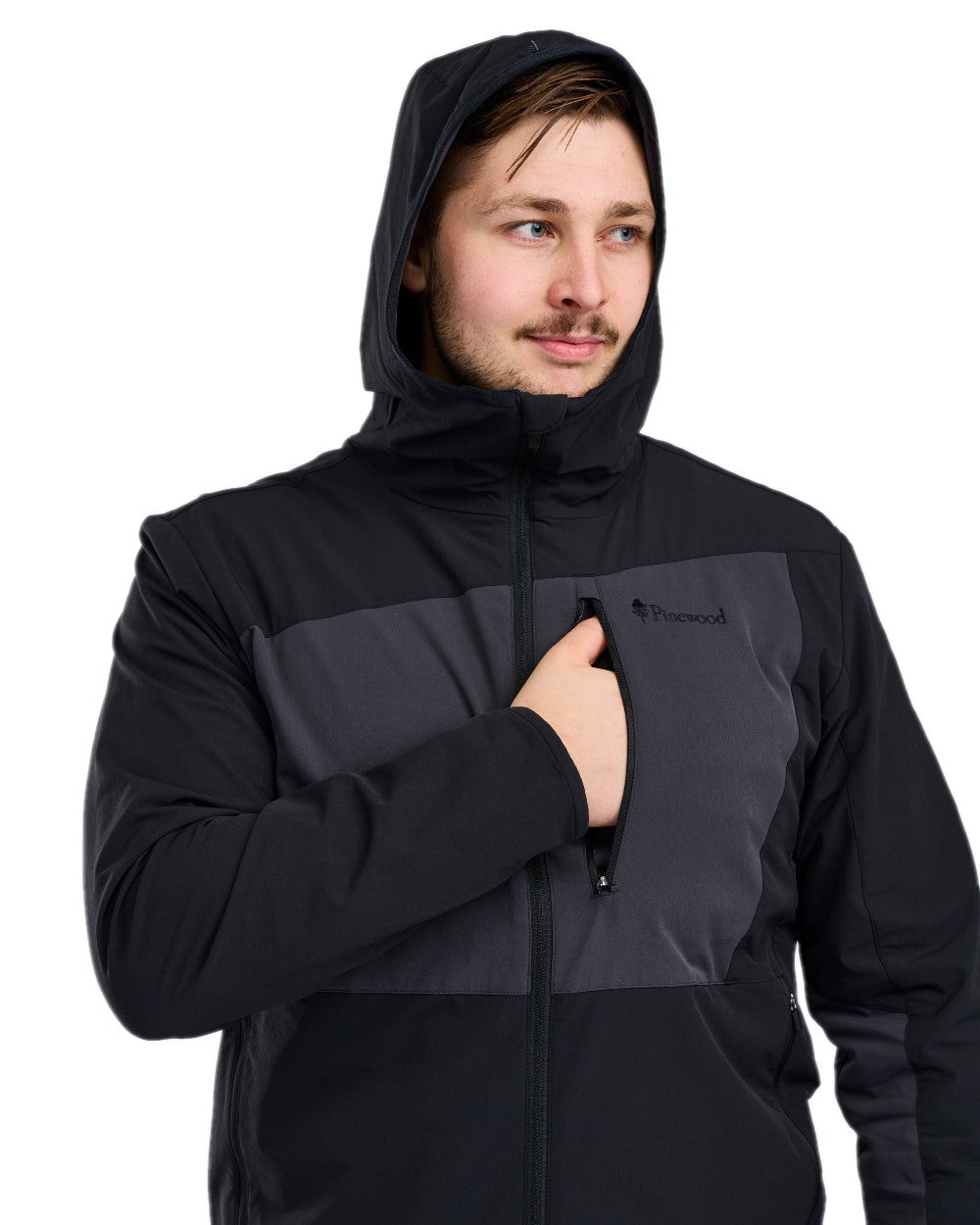 Black Dark Anthracite Coloured Pinewood Mens Abisko Light Stretch Jacket on white background 