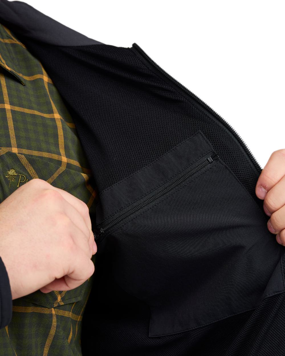 Black Dark Anthracite Coloured Pinewood Mens Abisko Light Stretch Jacket on white background 