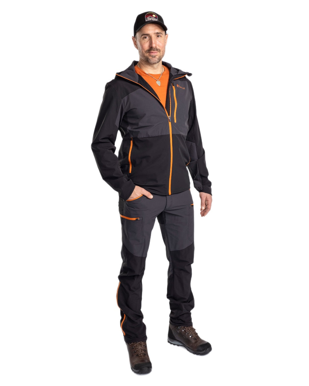 Dark Anthracite Black Coloured Pinewood Mens Abisko Light Stretch Jacket on white background 