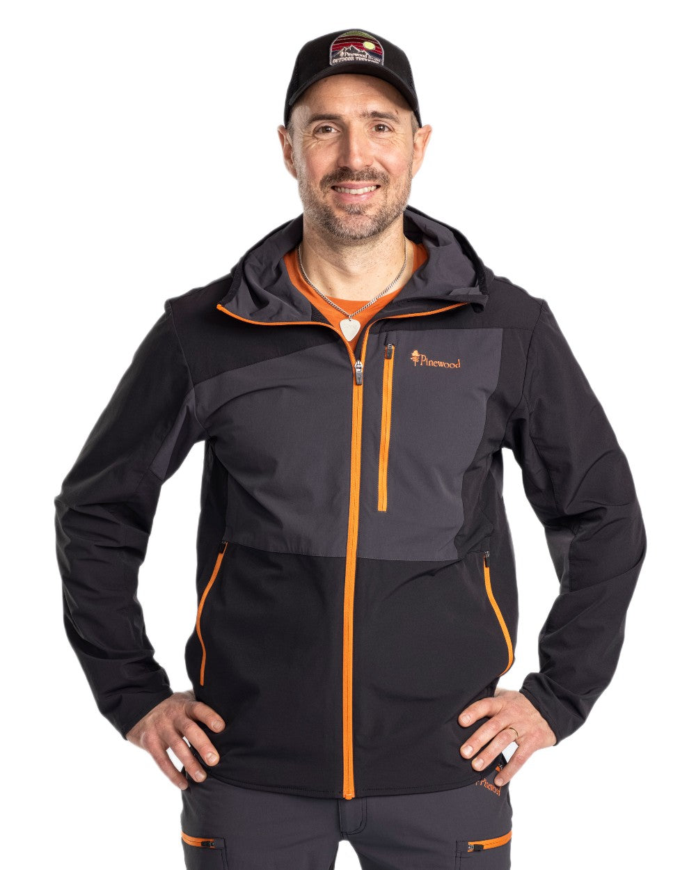 Dark Anthracite Black Coloured Pinewood Mens Abisko Light Stretch Jacket on white background 