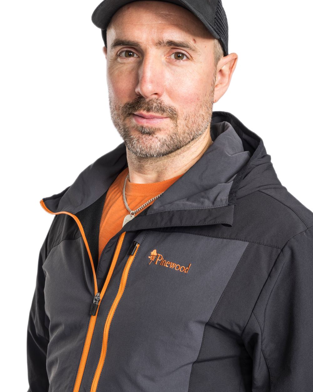 Dark Anthracite Black Coloured Pinewood Mens Abisko Light Stretch Jacket on white background 