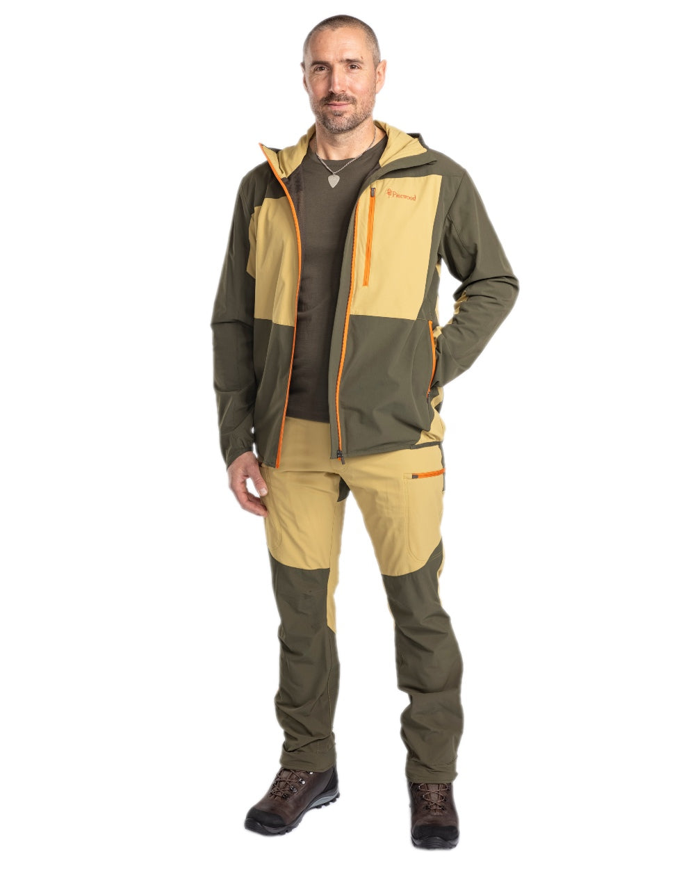 Golden Hay Mossgreen Coloured Pinewood Mens Abisko Light Stretch Jacket on white background 