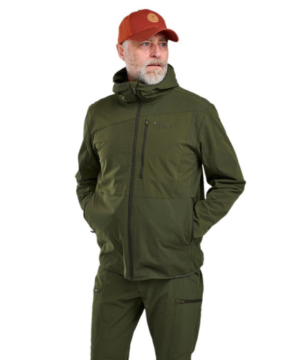 Mossgreen Coloured Pinewood Mens Abisko Light Stretch Jacket on white background 