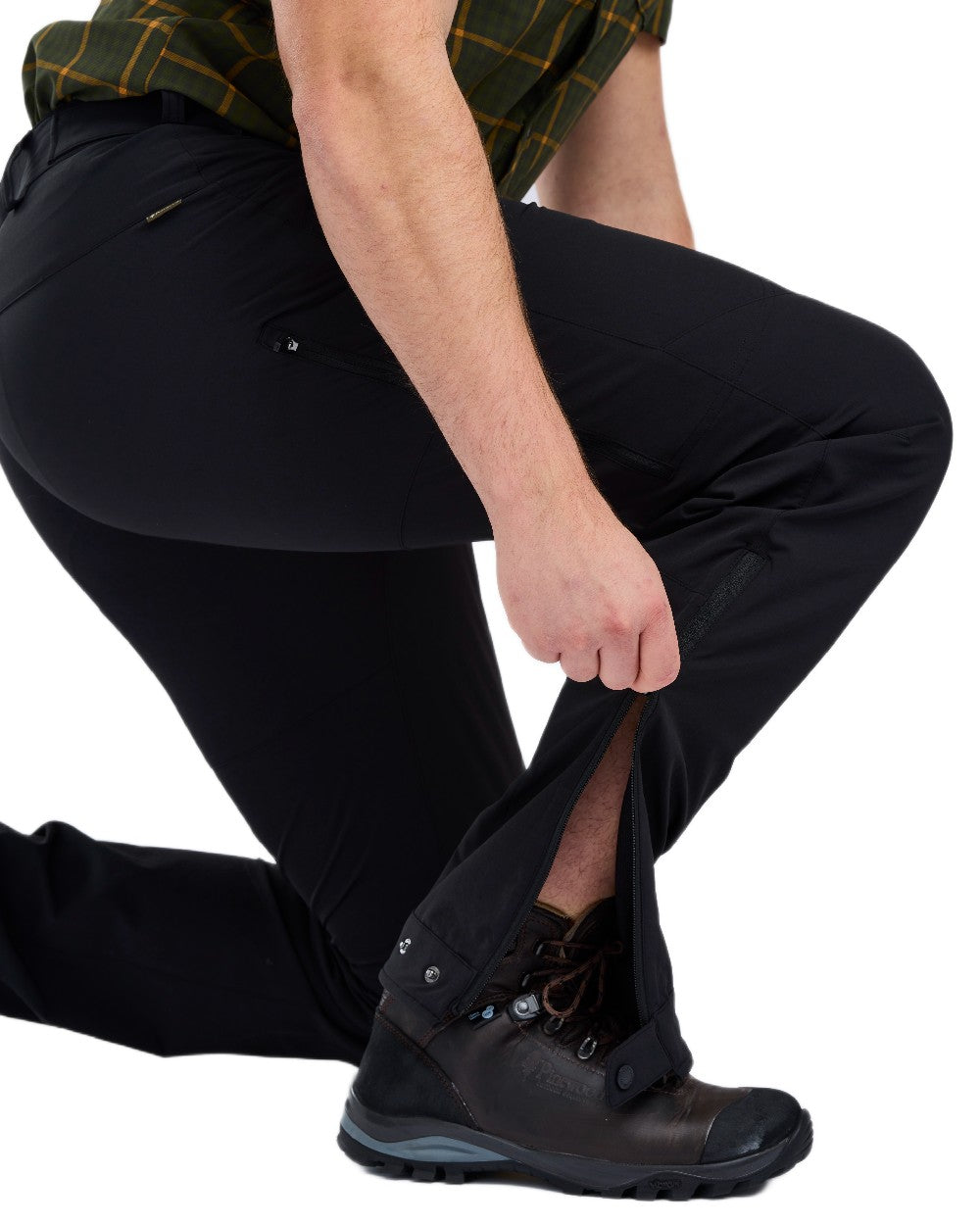 Black Coloured Pinewood Mens Abisko Light Stretch Trousers on white background 