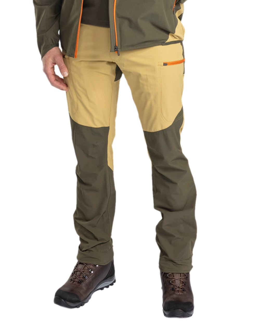 Golden Hay Mossgreen Coloured Pinewood Mens Abisko Light Stretch Trousers on white background 