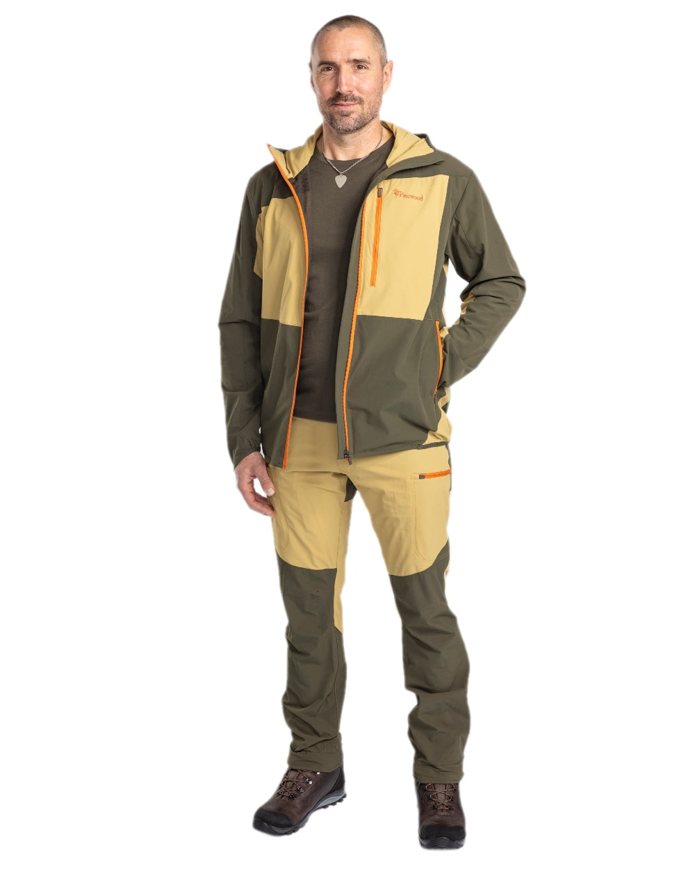 Golden Hay Mossgreen Coloured Pinewood Mens Abisko Light Stretch Trousers on white background 