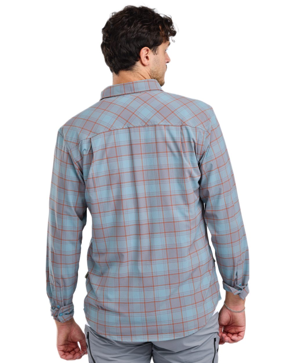 Aqua Grey coloured Pinewood Mens Abisko Trekking InsectSafe Long Sleeve Shirt on white background 