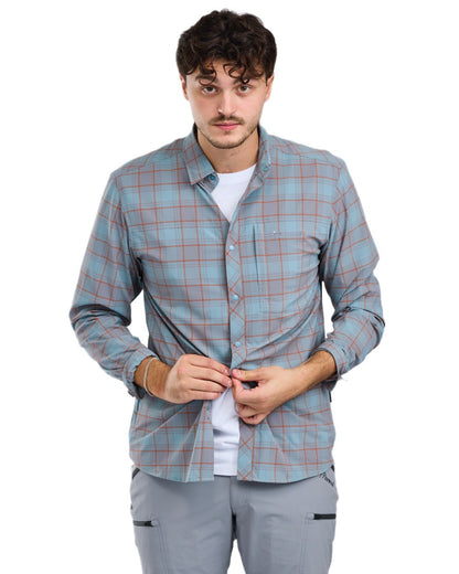 Aqua Grey coloured Pinewood Mens Abisko Trekking InsectSafe Long Sleeve Shirt on white background 