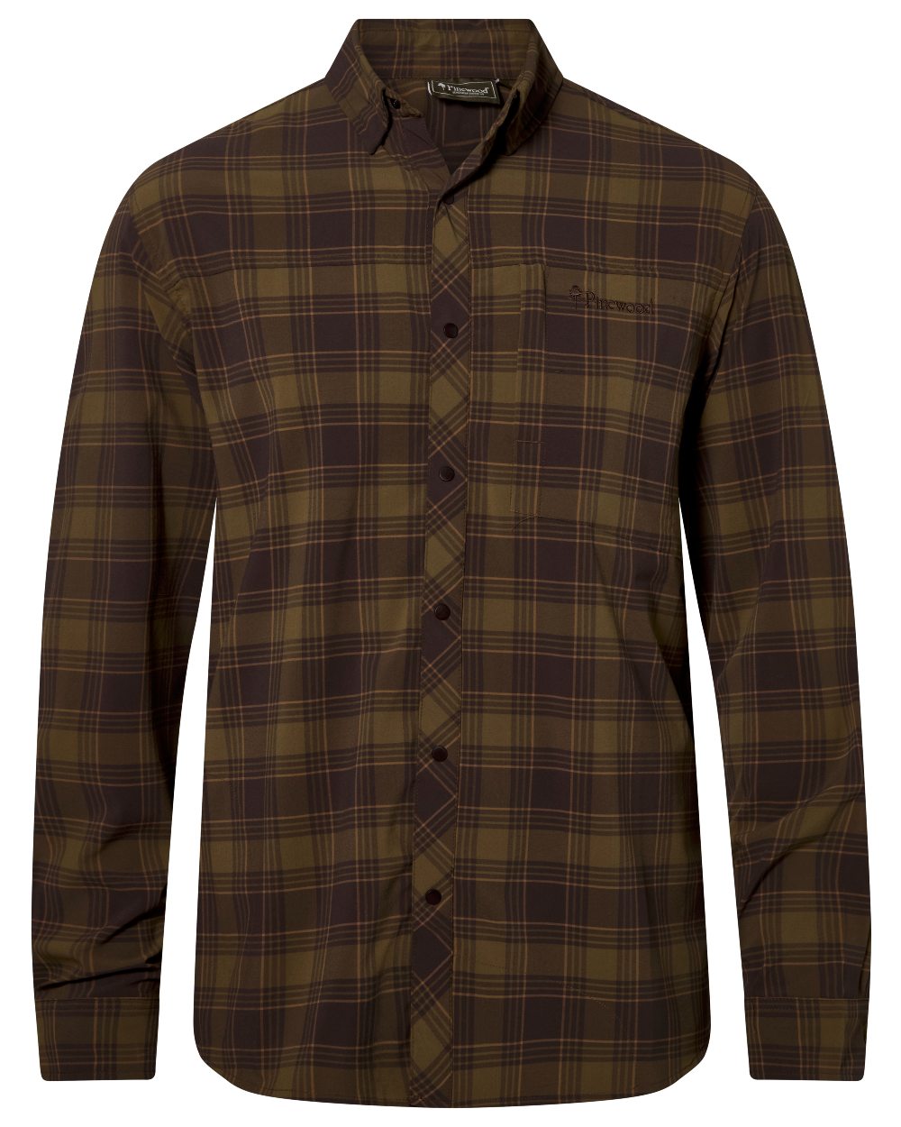 Dark Olive Dark Sandstone coloured Pinewood Mens Abisko Trekking InsectSafe Long Sleeve Shirt on white background 