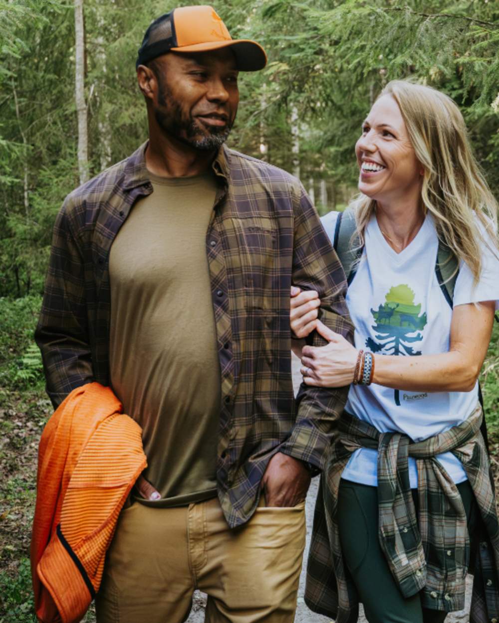 Dark Olive Dark Sandstone coloured Pinewood Mens Abisko Trekking InsectSafe Long Sleeve Shirt on forest background 