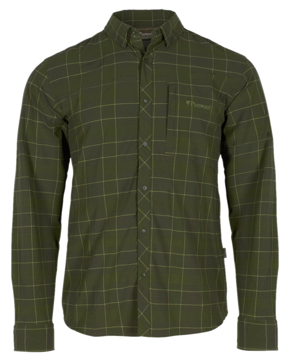 Moss Green Coloured Pinewood Mens Abisko Trekking Long Sleeve Shirt on white background 