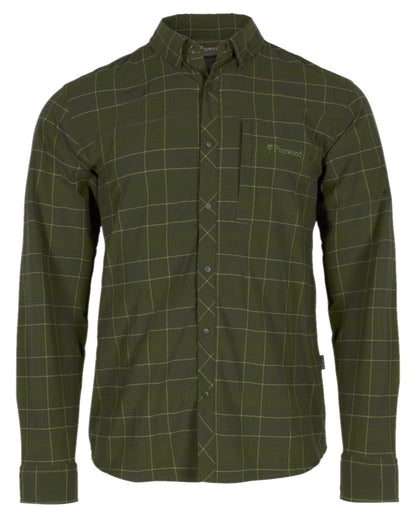 Moss Green Coloured Pinewood Mens Abisko Trekking Long Sleeve Shirt on white background 