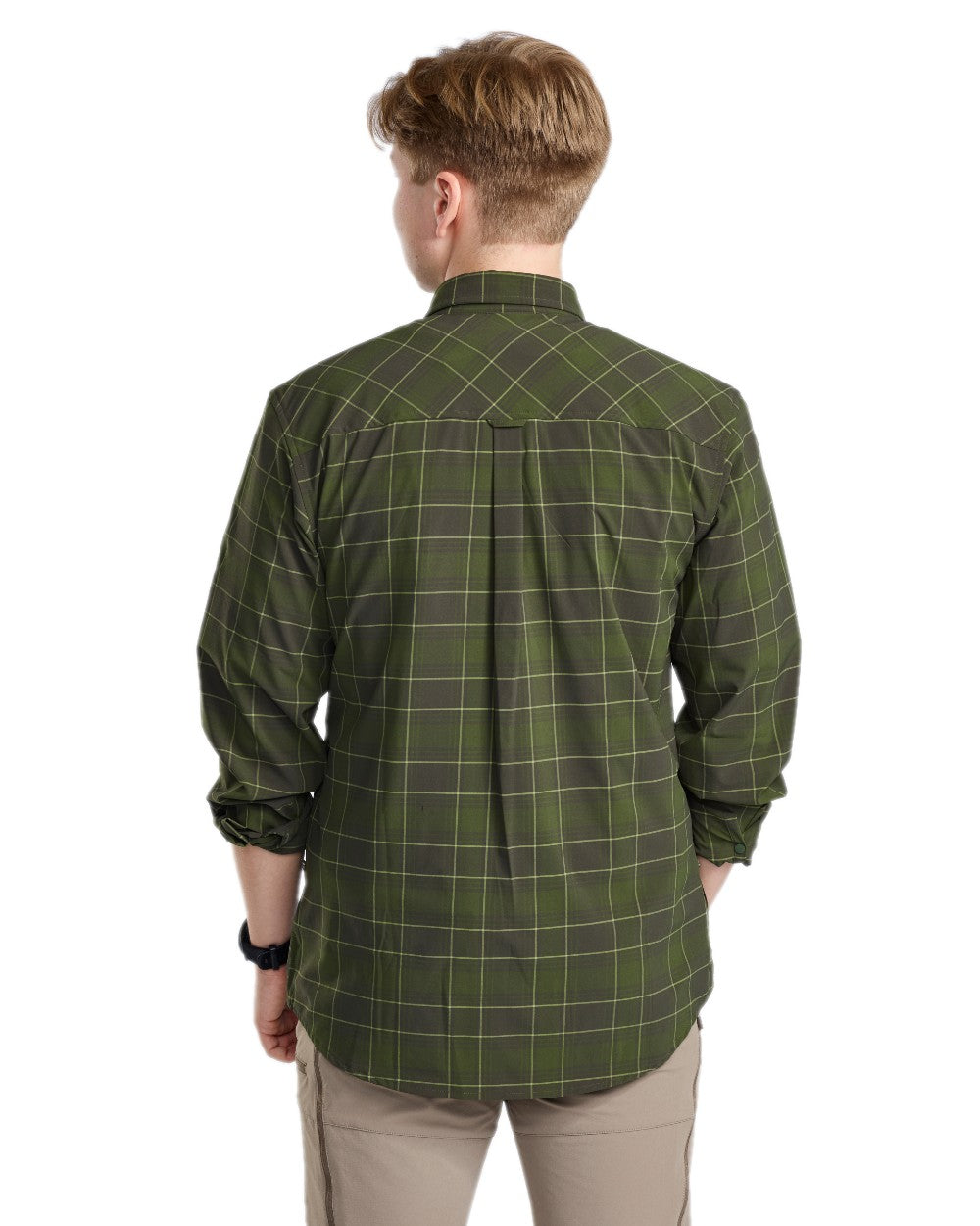 Moss Green Coloured Pinewood Mens Abisko Trekking Long Sleeve Shirt on white background 
