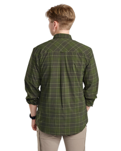 Moss Green Coloured Pinewood Mens Abisko Trekking Long Sleeve Shirt on white background 