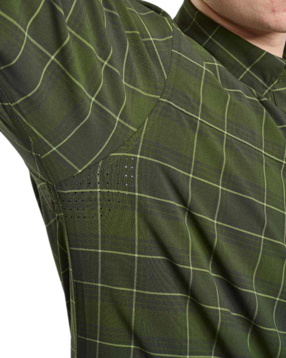 Moss Green Coloured Pinewood Mens Abisko Trekking Long Sleeve Shirt on white background 