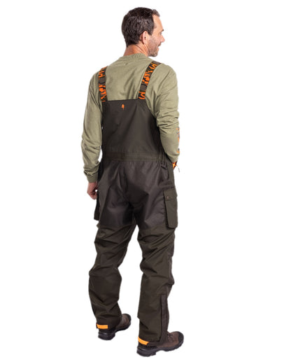 Green Dark Green Coloured Pinewood Mens Bolmen Fishing Bib Trousers on white background 