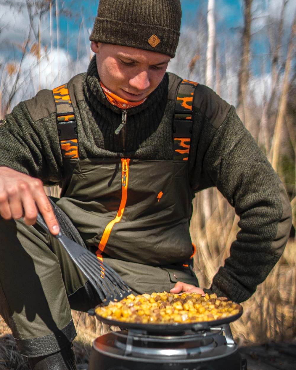 Green Dark Green Coloured Pinewood Mens Bolmen Fishing Bib Trousers on outdoor background 