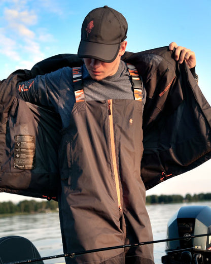 Dark Anthracite Black Coloured Pinewood Mens Bolmen Fishing Jacket on outdoor background 