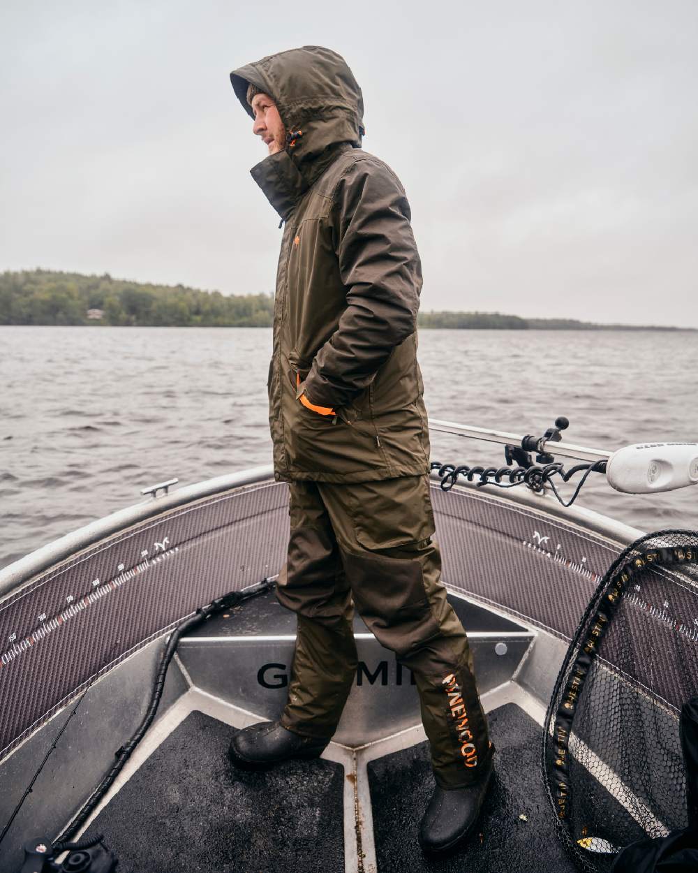 Green Dark Green Coloured Pinewood Mens Bolmen Fishing Jacket on outdoor background 
