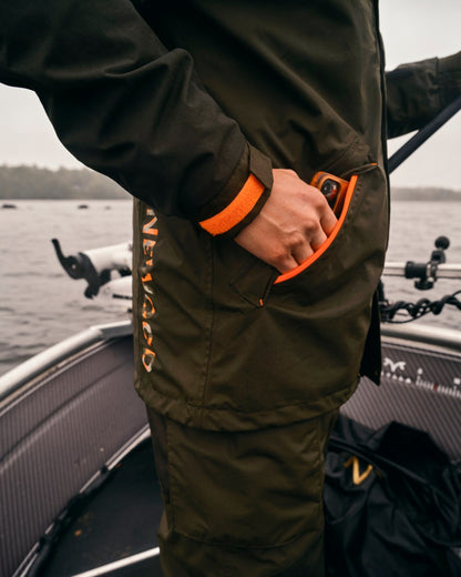 Green Dark Green Coloured Pinewood Mens Bolmen Fishing Jacket on outdoor background 