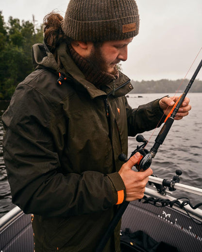 Green Dark Green Coloured Pinewood Mens Bolmen Fishing Jacket on outdoor background 