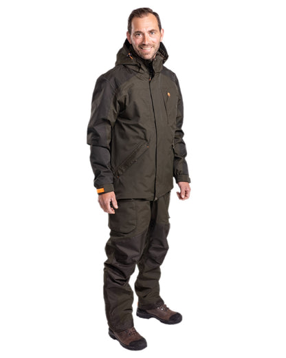 Green Dark Green Coloured Pinewood Mens Bolmen Fishing Jacket on white background 