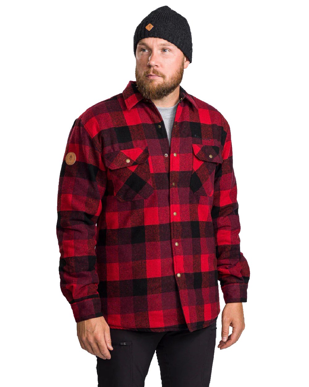 Red Black coloured Pinewood Mens Canada Classic 2.0 Shirt on white background 