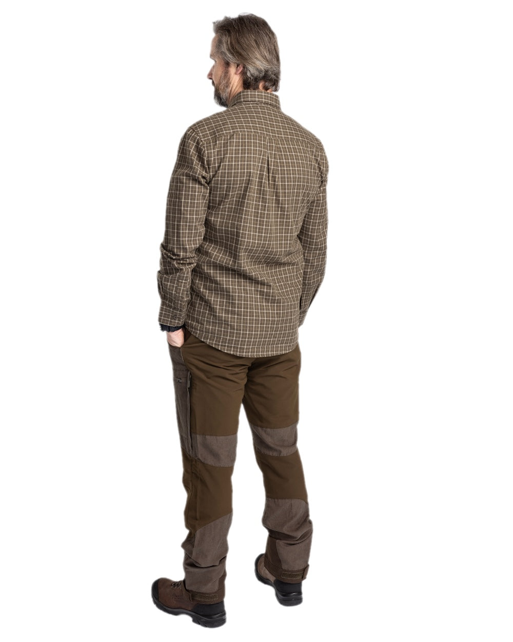 Suede Brown Dark Olive Coloured Pinewood Mens Caribou Hunt Extreme Trousers on white background 