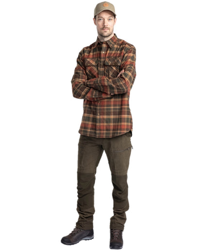 Dark Mossgreen Coloured Pinewood Mens Caribou Hunting Trousers on white background 