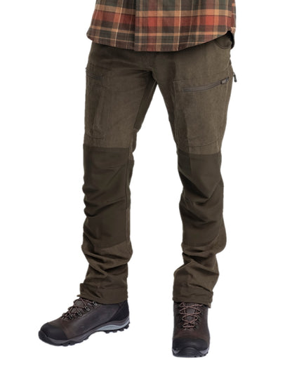 Dark Mossgreen Coloured Pinewood Mens Caribou Hunting Trousers on white background 