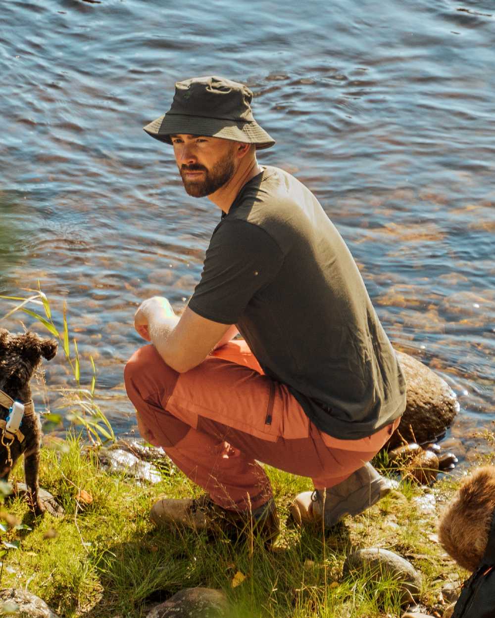 Burned Orange Terracotta Coloured Pinewood Mens Caribou TC Trousers on lake background 