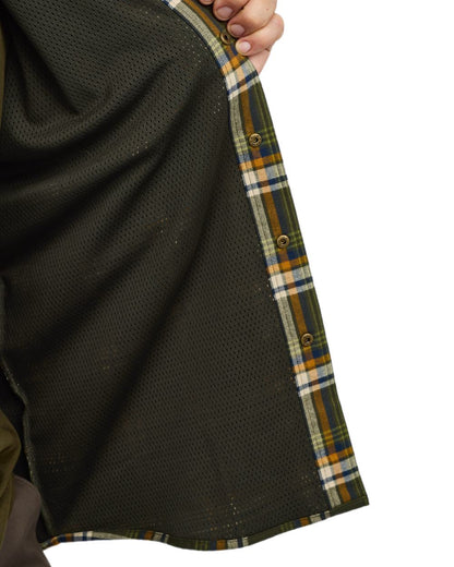 Moss Green Light Khaki coloured Pinewood Mens Cornwall Flannel Shirt on white background 